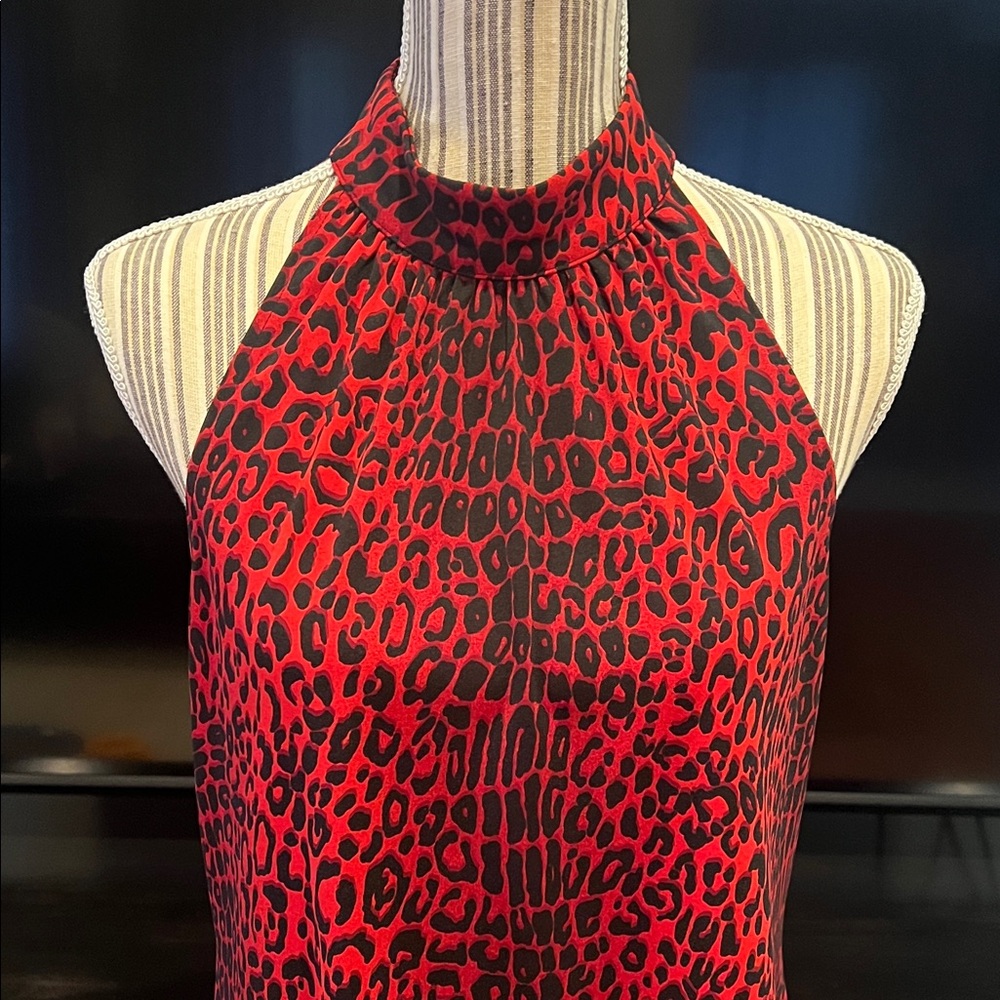 Michael Kors Red Leopard Print Halter Top - Picture 2 of 6